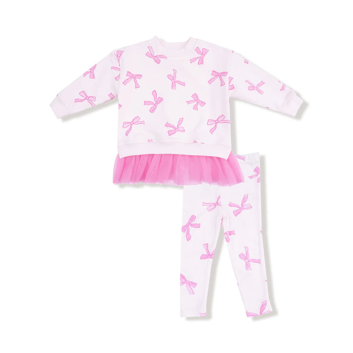 Angel Dear- Pretty Bows  Sweatshirt with Tulle Ruffle and Ribbed Legging
