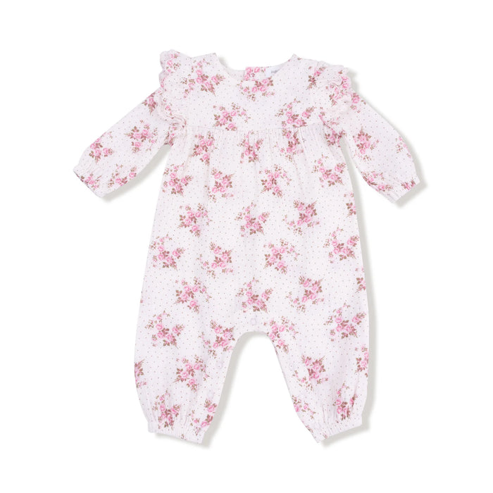 Angel Dear- Belle Rosette Dot  Long Sleeve Petal Ruffle Romper