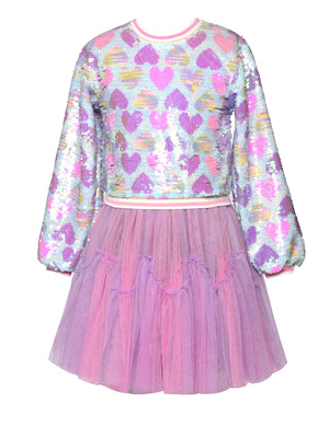 Baby Sara- Sequined Heart Dress (pink multi)