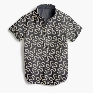 TINY WHALES- Adventure Society Button Up (black)