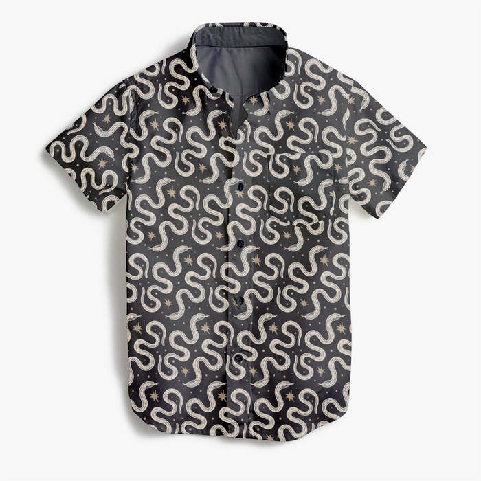 TINY WHALES- Adventure Society Button Up (black)