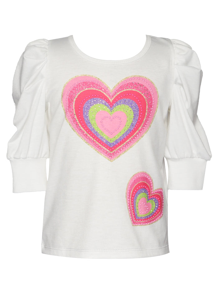 Baby Sara- Heart Print With Pleated Sleeve Detail