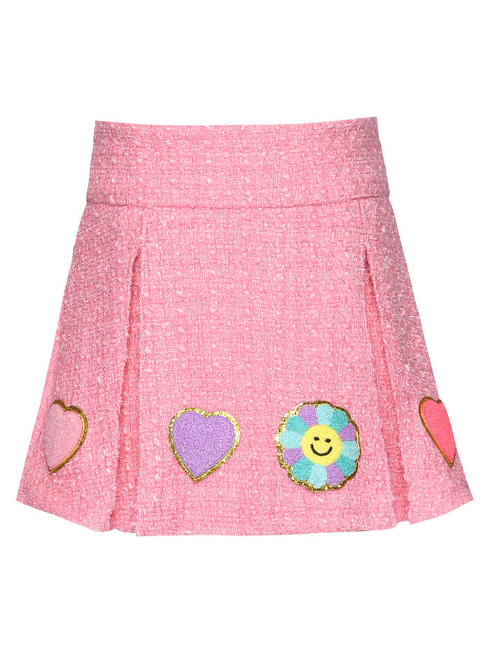 Baby Sara- Tweed Pleated Skirt with Patch Detail