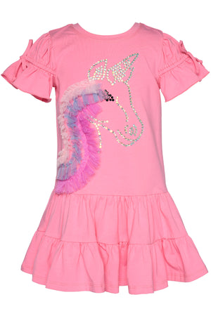 Baby Sara- Fit & Flare Unicorn Dress (Pink)