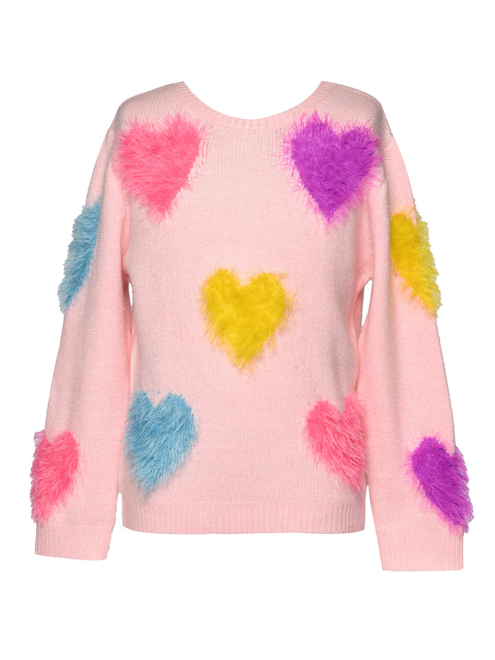 Baby Sara- Fuzzy Heart Sweater (pink multi)