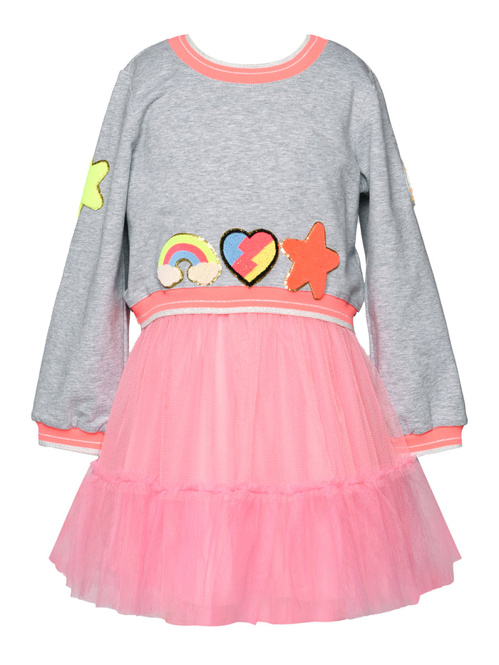 Baby Sara- Long Sleeve Mesh Dress Neon Patches