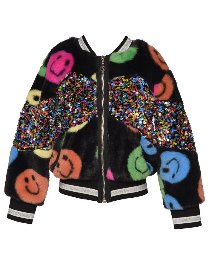 Baby Sara- Sequin Bomber Jacket Faux Fur