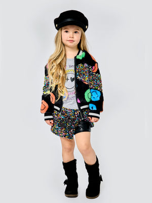 Baby Sara- Sequin Bomber Jacket Faux Fur