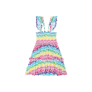 Posh Peanut- Rainbow Butterfly Smocked Flutter sleeve Babydoll Dress