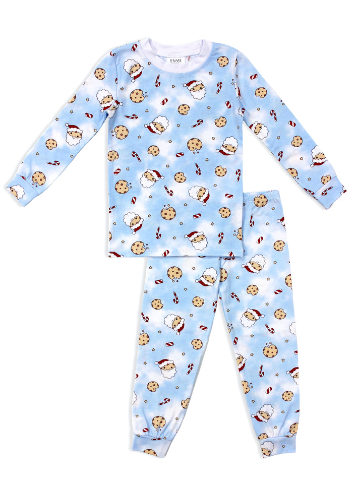 esme- Santa Cookie Blue Long Sleeve Pajama Set