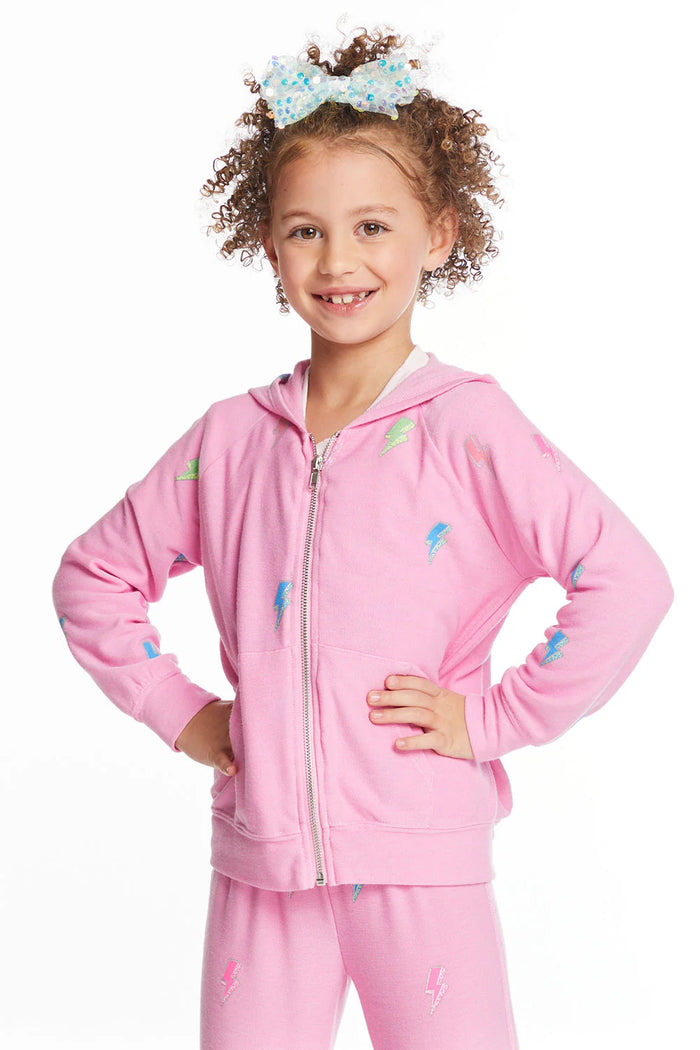 Chaser- Glitter Bolts Girls Zipup Hoodie