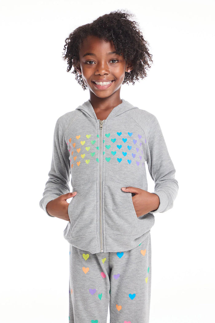 CHASER- Rainbow Hearts Girls Zip Up Hoodie