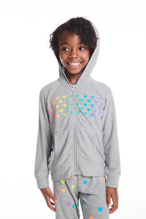 CHASER- Rainbow Hearts Girls Zip Up Hoodie