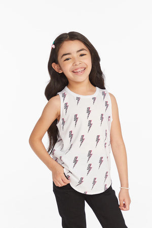 Chaser- Checkered Bolts Girls Muscle Shirt (white)