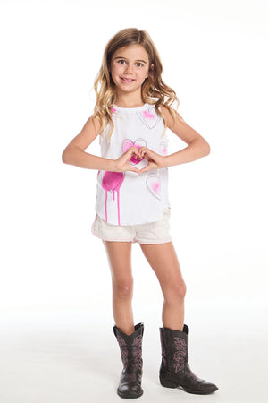 CHASER- Hand Drawn Hearts Girls Shirttail Muscle Tee