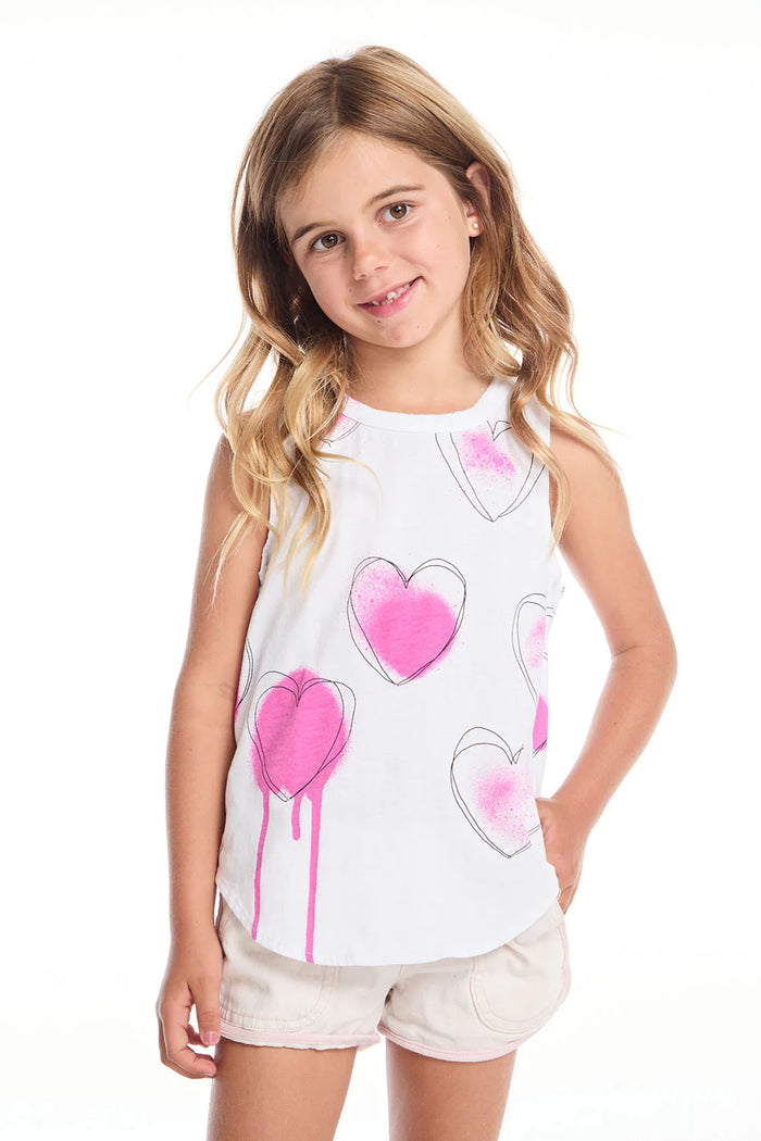 CHASER- Hand Drawn Hearts Girls Shirttail Muscle Tee