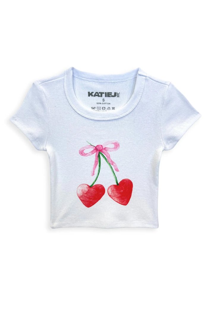 KATIEJ NYC- TWEEN CHERRY BOW TEE (white)