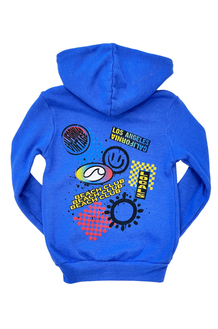 Californian Vintage- Beach Club Zip Up Hoodie (Royal Blue)