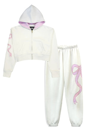 KATIEJ NYC- TWEEN DYLAN BOW APPLIQUE ZIP HOODIE (vintage white)