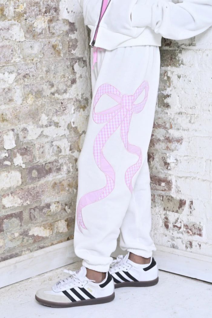 KATIEJ NYC- TWEEN DYLAN BOW APPLIQUE SWEATPANT (vintage white)