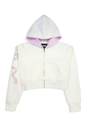 KATIEJ NYC- TWEEN DYLAN BOW APPLIQUE ZIP HOODIE (vintage white)