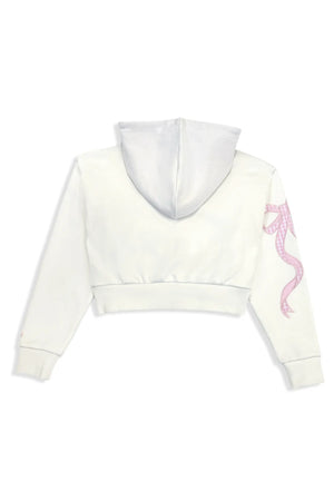 KATIEJ NYC- TWEEN DYLAN BOW APPLIQUE ZIP HOODIE (vintage white)