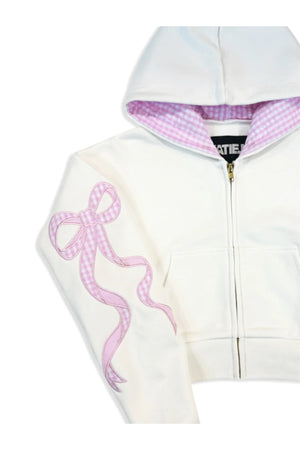 KATIEJ NYC- TWEEN DYLAN BOW APPLIQUE ZIP HOODIE (vintage white)