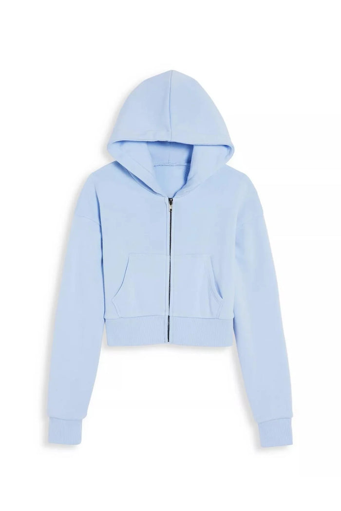 KatieJ NYC- TWEEN DYLAN ZIP CROP HOODIE (baby blue)