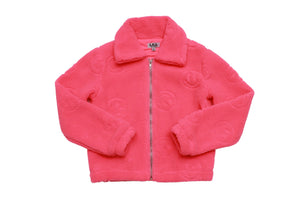 MIA NEW YORK- Smiley Sherpa Jacket Neon Pink