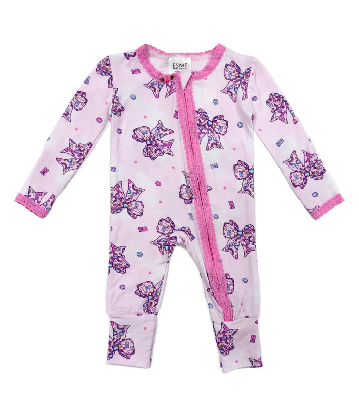 esme- Fabulous Bows Lace Trim Flip Footie