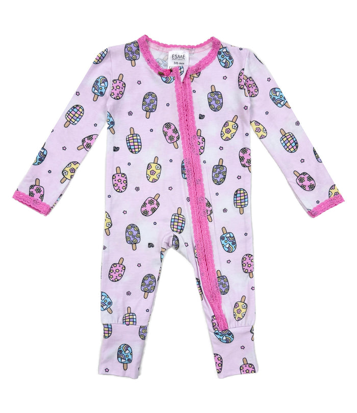 esme- Groovy Popsicles Lace Trim Flip Footie