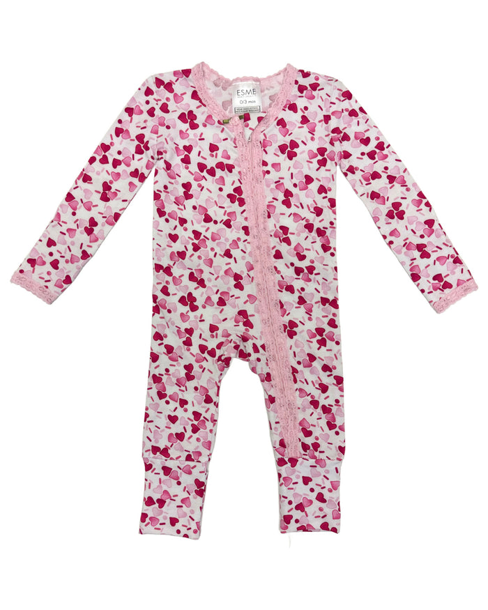 esme- Heart Sprinkles Lace Trim Flip Footie