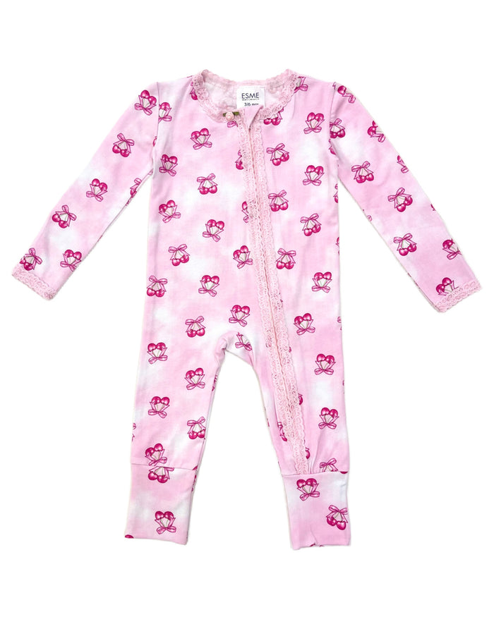 esme- Sweet Cherry Lace Trim Flip Footie