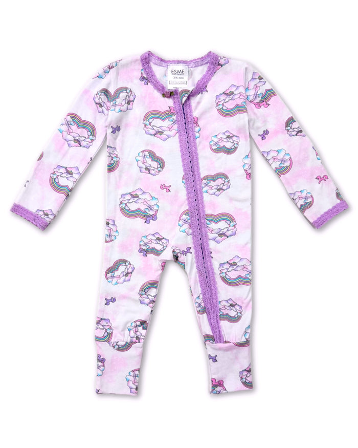 esme- Unicorn Love Lace Trim Flip Footie