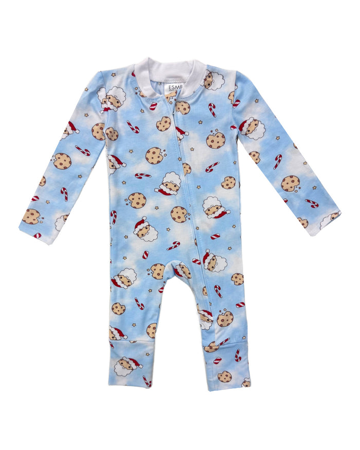 esme- Santa Cookie Blue Flip-Footie