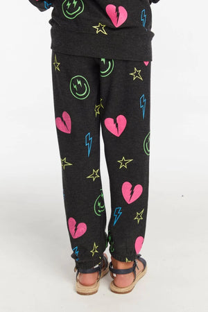 Chaser- Neon Hearts & Smiles Sweat Pants (Black)