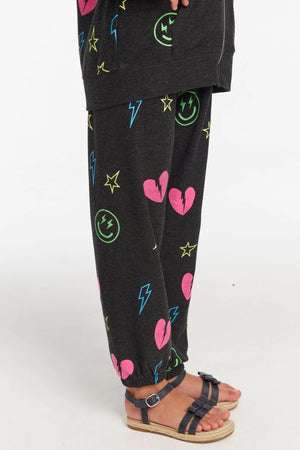 Chaser- Neon Hearts & Smiles Sweat Pants (Black)