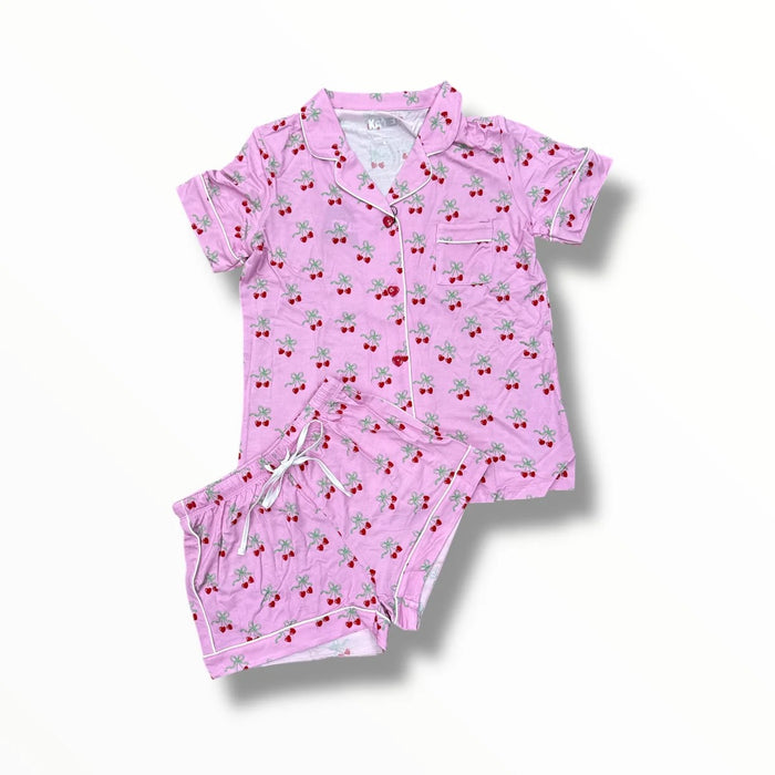 KATIEJ NYC- TWEEN LYNN PRINT SHORTS LOUNGE SET (cherry bows)
