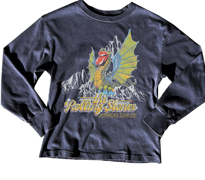 rowdy sprout- Rolling Stones Organic Long Sleeve Tee (Vintage Navy)