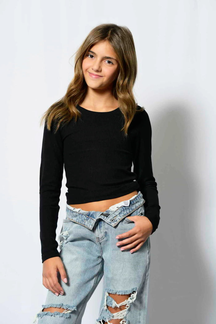 KATIEJ NYC- TWEEN LIVI LONG SLEEVE RIBBED TEE 2.0 (LONGER)