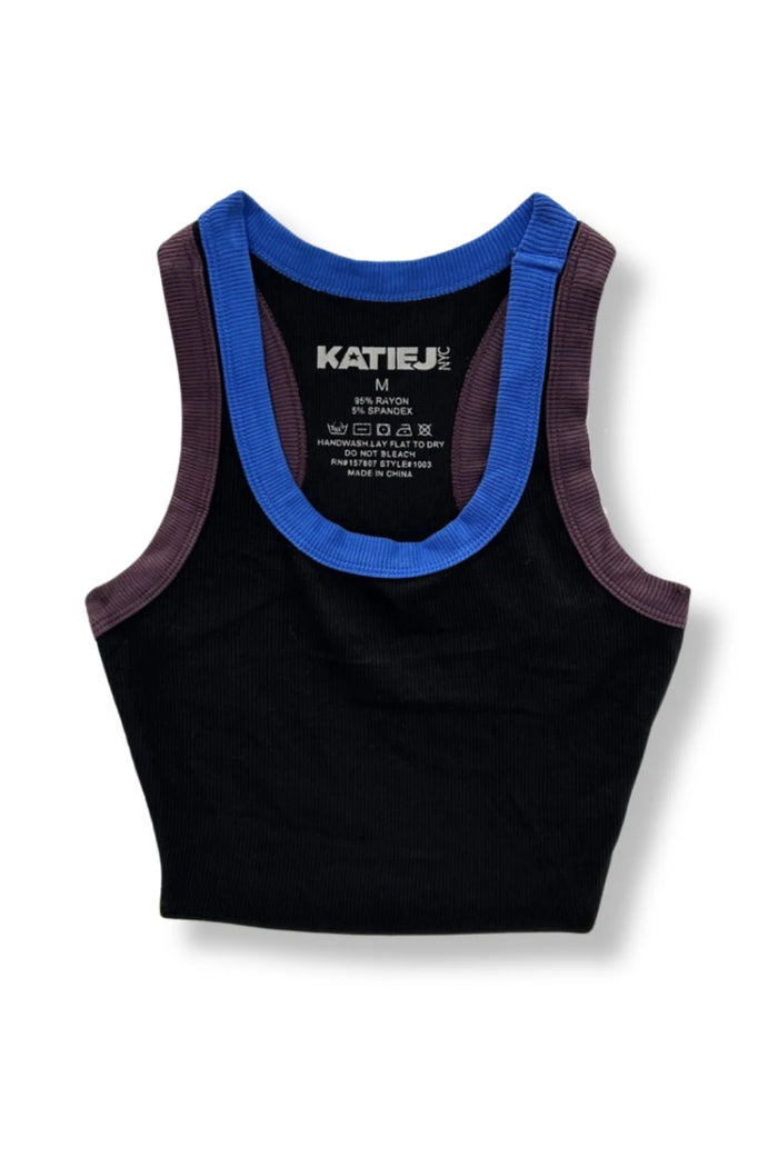 KATIEJ NYC- TWEEN LIVI RIBBED TANK - MULTI TRIM (black multi)