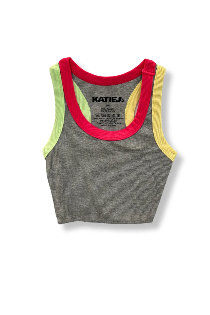 KATIEJ NYC- TWEEN LIVI RIBBED TANK - MULTI TRIM (grey multi)