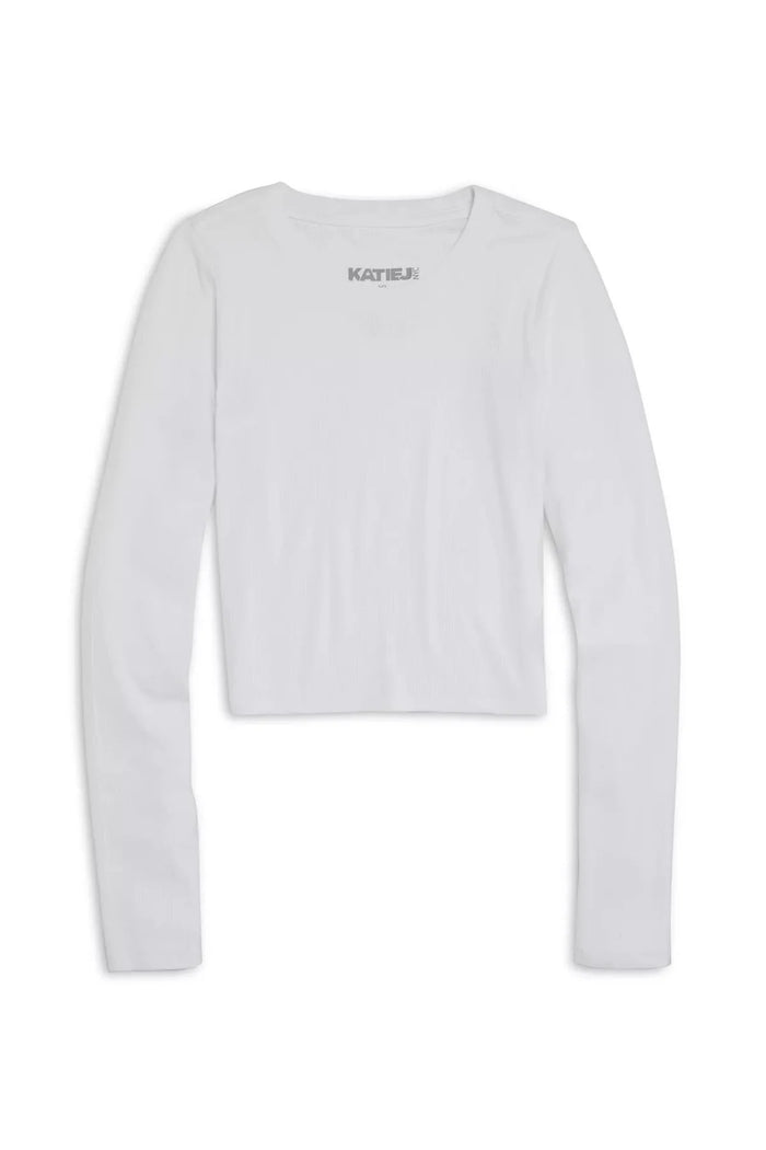 KATIEJ NYC- TWEEN LIVI SOLID RIBBED LONG SLEEVE TEE (white)