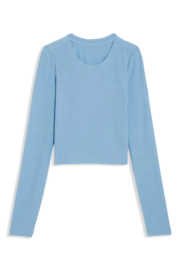 KATIEJ NYC- TWEEN LIVI SOLID RIBBED LONG SLEEVE TEE (glacier blue)