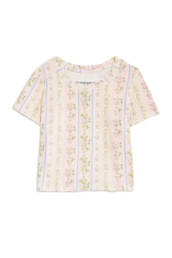 KATIEJ NYC- TWEEN LIVI RIBBED TEE (shabby floral stripe)