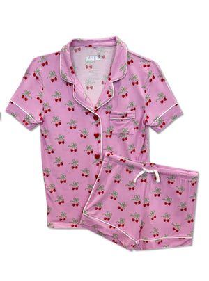 KATIEJ NYC- TWEEN LYNN PRINT SHORTS LOUNGE SET (cherry bow print)