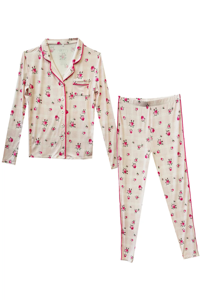 KATIEJ NYC- TWEEN MAIA LOUNGE SET (pink rosebud plaid)