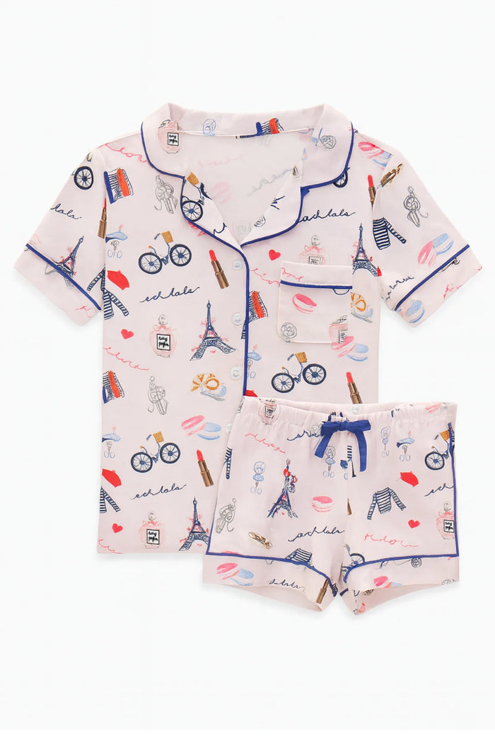 KATIEJ NYC- TWEEN LYNN PRINTED SHORTS LOUNGE SET (Paris Print)