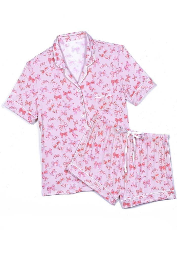 KATIEJ NYC- JUNIOR LYNN SHORTS LOUNGE SET (bow on pink)