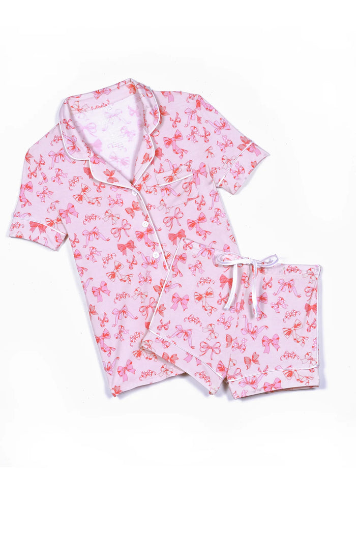 KATIEJ NYC- TWEEN LYNN SHORTS LOUNGE SET - Bow on Pink